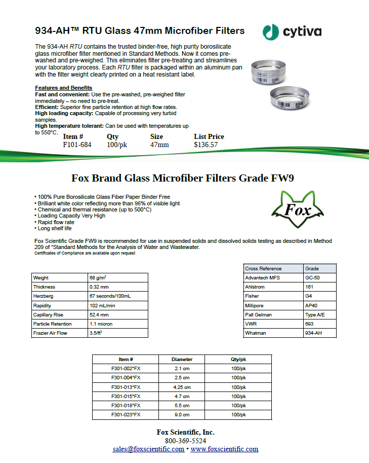 RTU Glass Microfiber Filter Paper